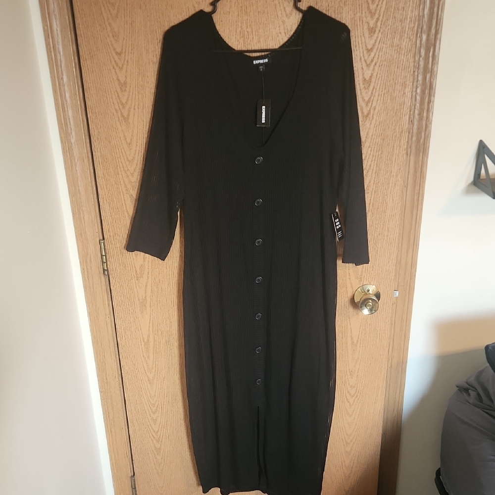 Express Black Long Sleeve Button-Down Dress